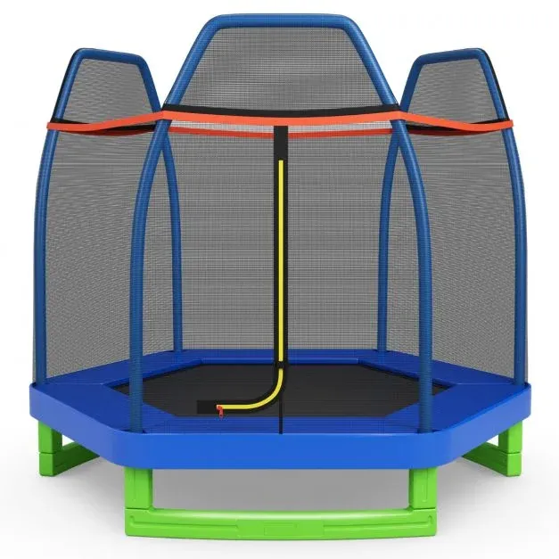 Ø223cm Kindertrampolin mit Sicherheitsnetz bis 150kg belastbar blau