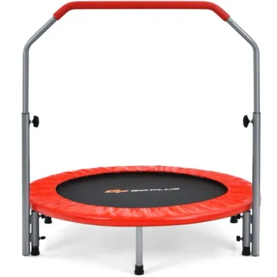 Ø101 cm klappbares Fitness-Mini-Trampoli mit höhenverstellbarem Haltegriff rot