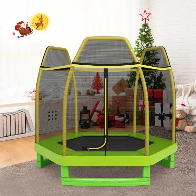 Ø223cm Kindertrampolin mit Sicherheitsnetz bis 150kg belastbar gelb