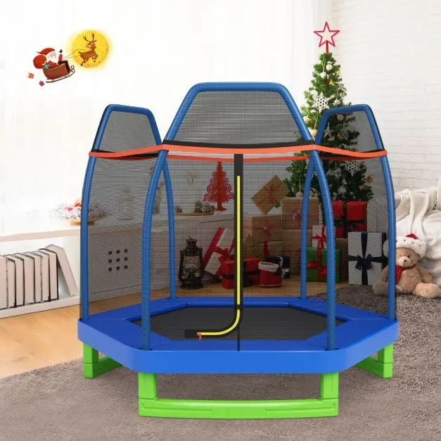 Ø223cm Kindertrampolin mit Sicherheitsnetz bis 150kg belastbar blau