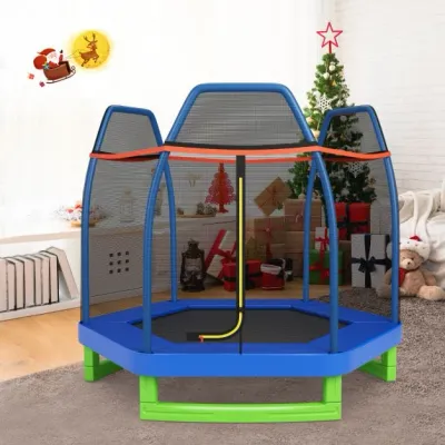 Ø223cm Kindertrampolin mit Sicherheitsnetz bis 150kg belastbar blau