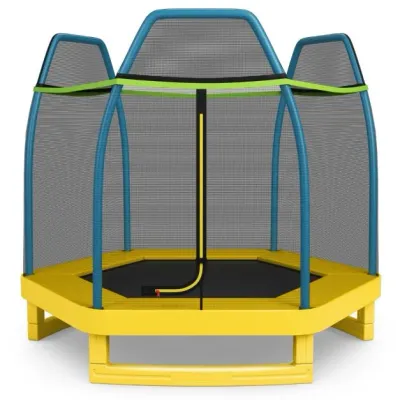 Ø223cm Kindertrampolin mit Sicherheitsnetz bis 150kg belastbar grün