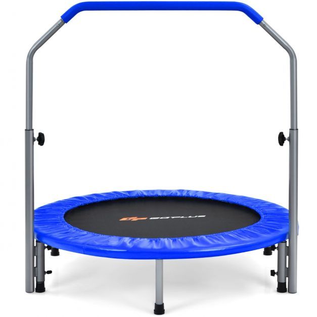 Ø101 cm klappbares Fitness-Mini-Trampoli mit höhenverstellbarem Haltegriff blau