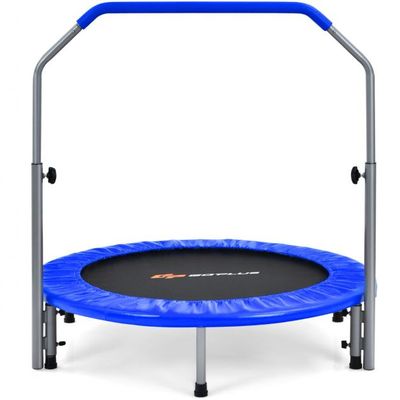Ø101 cm klappbares Fitness-Mini-Trampoli mit höhenverstellbarem Haltegriff blau