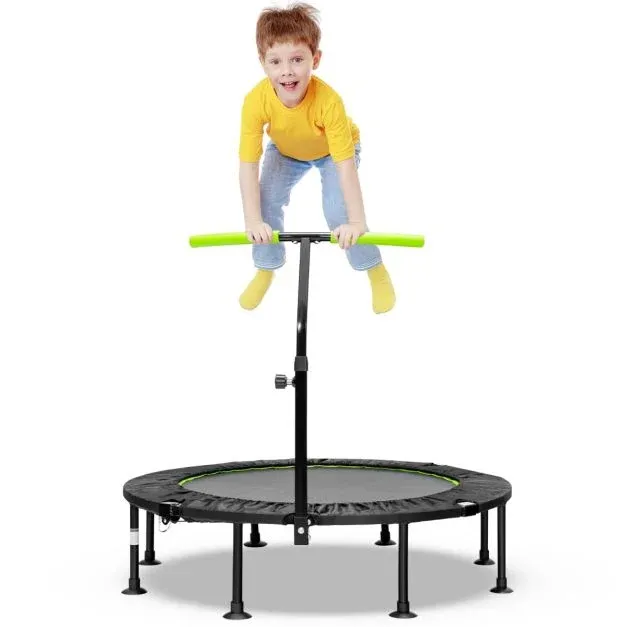 Ø 117cm Klappbares Mini Trampolin mit höhenverstellbarem Griff Kindertrampolin grün