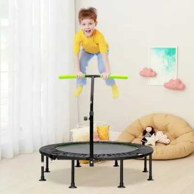 Ø 117cm Klappbares Mini Trampolin mit höhenverstellbarem Griff Kindertrampolin grün
