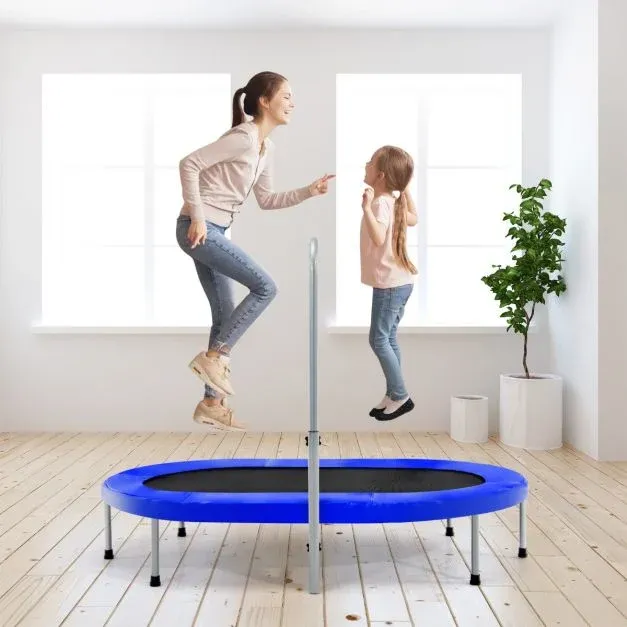 2 Personen Fitness-Trampolin mit höhenverstellbarm Haltegriff 154 x 90 x 92 -132 cm Blau