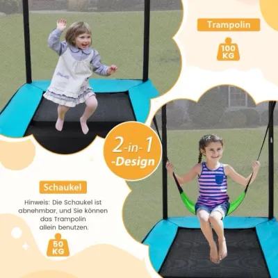 2 in 1 Kindertrampolin mit Schaukel & Sicherheitsnetz & Randabdeckung blau