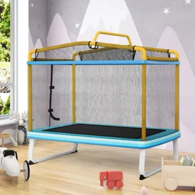 Rechteckiges 3-in-1-Trampolin für Kinder 190 x 124 cm mit Netz Blau + Gelb