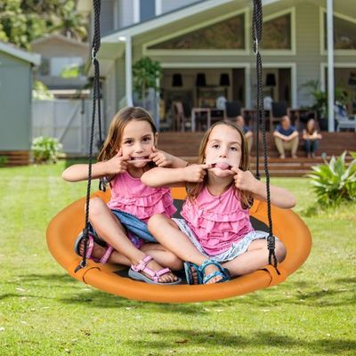 Ø 100 cm Nestschaukel mit Verstellbaren Seilen Hängeschaukel Kinderschaukel Rundschaukel Gelb Löwe