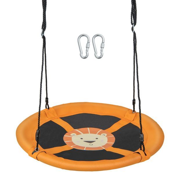 Ø 100 cm Nestschaukel mit Verstellbaren Seilen Hängeschaukel Kinderschaukel Rundschaukel Gelb Löwe