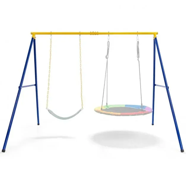 Schaukelgestell mit A-Rahmen Doppelschaukel Metallahmen 249 x 185 x 181,5 cm Blau + Gelb