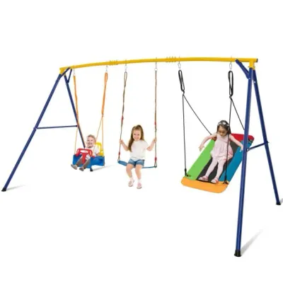 Schaukelgestell mit Nestschaukel elastischer Kinderschaukel &amp; Babyschaukel Gelb + Blau