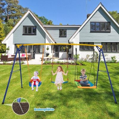 Schaukelgestell mit Nestschaukel elastischer Kinderschaukel & Babyschaukel Gelb + Blau