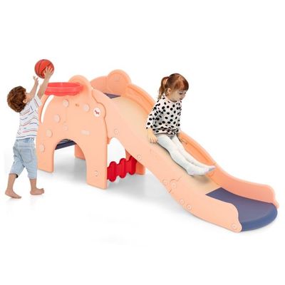 Rutsche Outdoor 4 in 1 Kinder Rutsche &amp; Tunnel &amp; Basketballkorb &amp; Leiter 187,5 x 75 x 77,5 cm Rosa