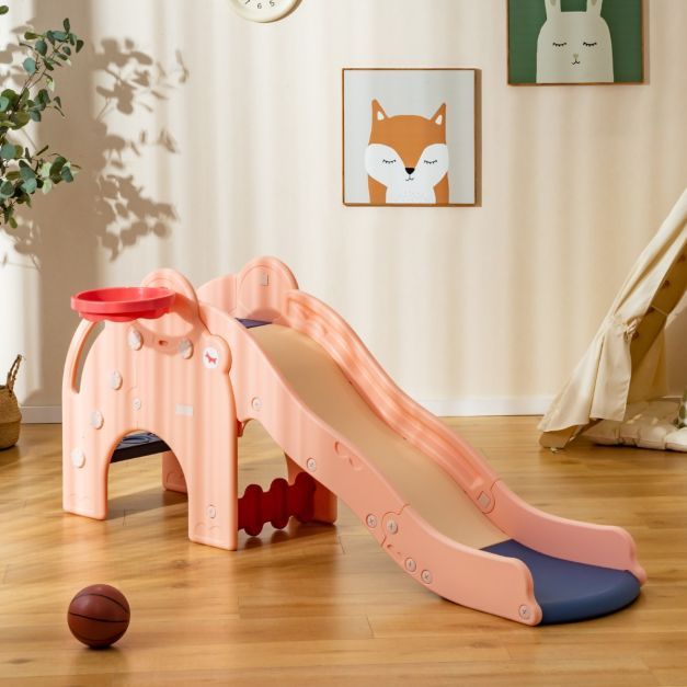 Rutsche Outdoor 4 in 1 Kinder Rutsche &amp; Tunnel &amp; Basketballkorb &amp; Leiter 187,5 x 75 x 77,5 cm Rosa