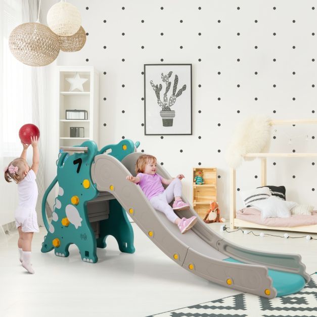 4-in-1-Dinosaurierrutsche Spielset zum Klettern &amp; Rutschen mit Basketballkorb 188 x 65 x 80 cm