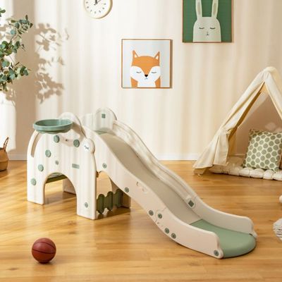 4 in 1 Kinder Rutsche & Tunnel & Basketballkorb & Leiter 187,5 x 75 x 77,5 cm Grün