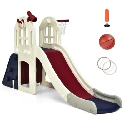 Kinderrutsche Kletterrutsche mit Basketballkorb Ball Wurfringen und Teleskop blau