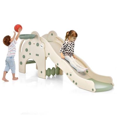 4 in 1 Kinder Rutsche &amp; Tunnel &amp; Basketballkorb &amp; Leiter 187,5 x 75 x 77,5 cm Grün