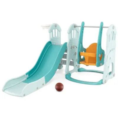 Kinderschaukel mit höhenverstellbarer Babyrutsche 4 in 1 Schaukel &amp; Rutsche &amp; Basketballkorb &amp; Leiter Grün