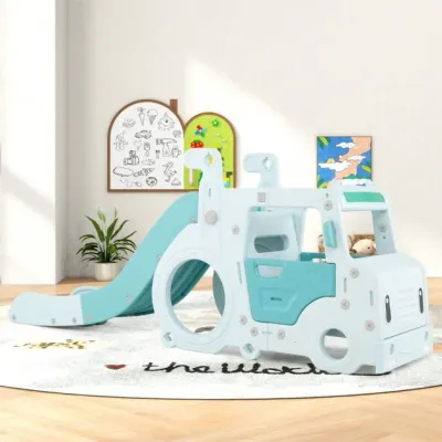 3 in 1 Kinderrutsche & Auto & Tunnel Lenkrad mit Hupe Blau