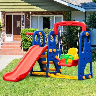 3 in 1 Kinder Rutschen Kletter Spielset mit Basketballkorb und Schaukel