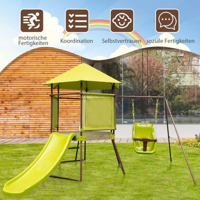 Spielturm Klettergerüst mit Schaukel Rutsche und Leiter Outdoor Kinder Kletterturm Grün