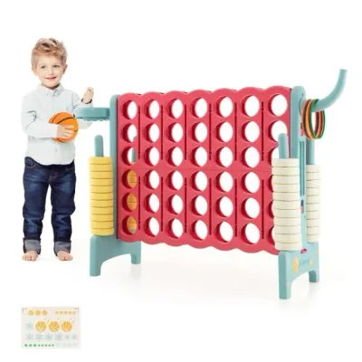 XL 4-Gewinnt-Spielset mit Basketballkorb und Wurfring Hellblau/Rosa