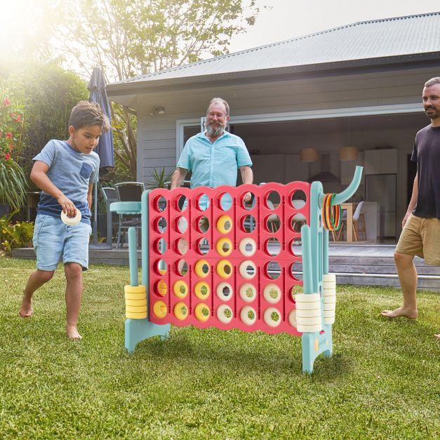 XL 4-Gewinnt-Spielset mit Basketballkorb und Wurfring Hellblau/Rosa