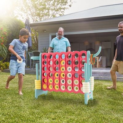 XL 4-Gewinnt-Spielset mit Basketballkorb und Wurfring Hellblau/Rosa
