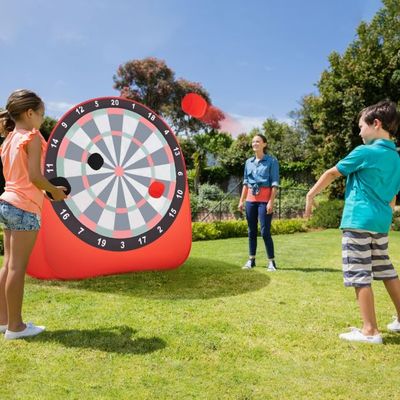 Grosses Dartboard Kick-Dart Wurfspiel Set mit 4 Kickbällen Fussballdart Rot/Schwarz