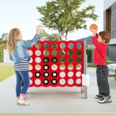 Grosses XL 4 Gewinnt Spielset mit Basketballkorb und Wurfspiel grau