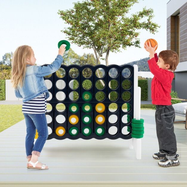 Grosses XL 4 Gewinnt Spielset mit Basketballkorb und Wurfspiel weiss