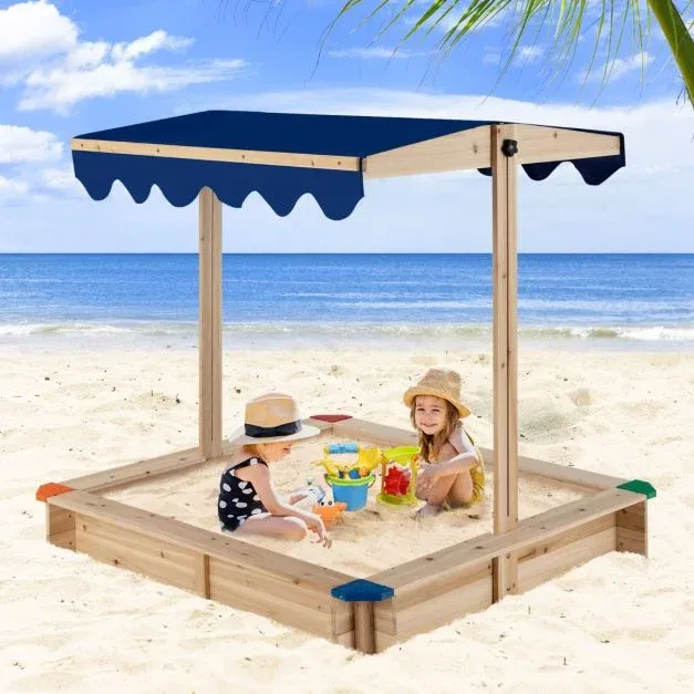 Sandkasten Sandkiste Zedernholz absenkbarem schwenkbarem Dach Natur