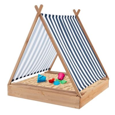 Kindersandkasten mit Abdeckung &amp; 2 Sitzbänken Outdoor Holzsandkasten 124 x 123 cm
