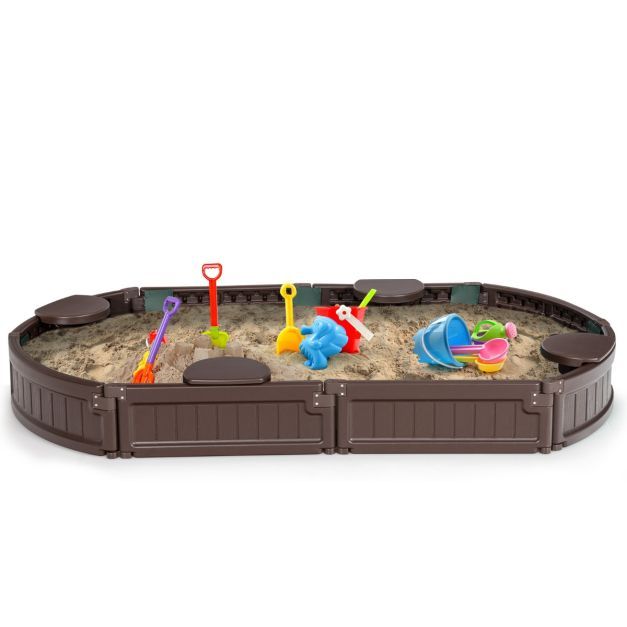 Sandbox Sandkasten mit Wasserdichter Abdeckung 183 x 105 x 21 cm Braun