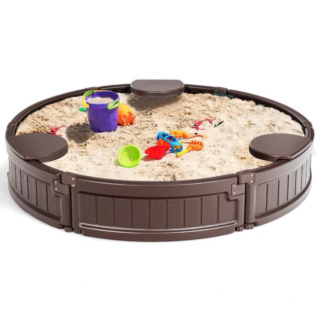 120 cm Grosser Runder Sandkasten 120 x 120 x 21 cm Braun