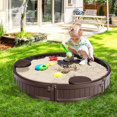 120 cm Grosser Runder Sandkasten 120 x 120 x 21 cm Braun