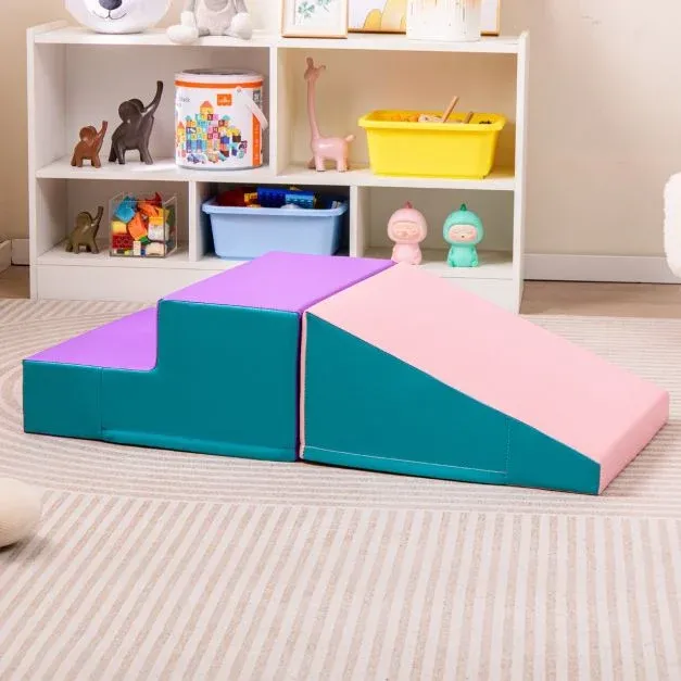 2 TLG. Kinder Schaumstoff Bausteine zum Toben &amp; Klettern Softbausteine Riesenbausteine blau
