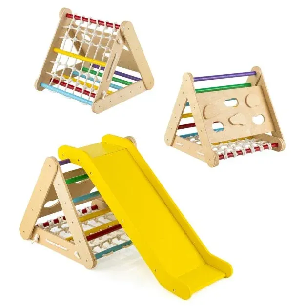 4 in 1 Kletterdreieck mit Rutsche Klettergerüst aus Holz  cm bunt