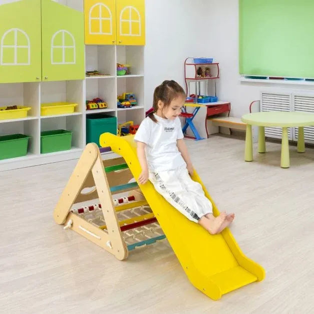 4 in 1 Kletterdreieck mit Rutsche Klettergerüst aus Holz  cm bunt