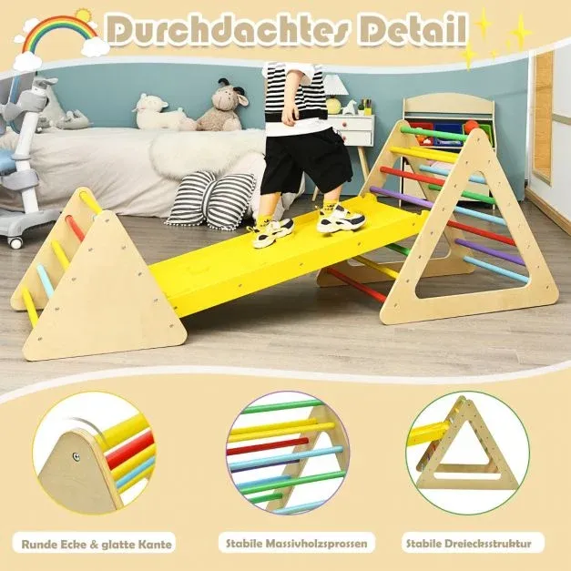 3 in 1 Kletterspielzeug-Set für Kleinkinder Kletterdreieck &amp; Leiter &amp; Rutsche Klettergerüst Bunt