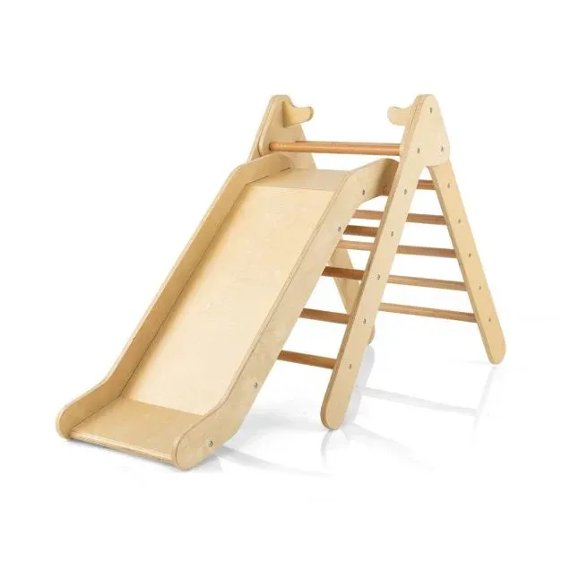 2-in-1-Dreiecks-Kletterset Dreiecke Kletterleiter aus Holz Natur