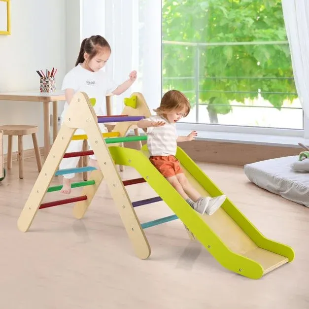 2-in-1-Dreiecks-Kletterset Dreiecke Kletterleiter aus Holz Bunt