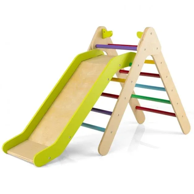 2-in-1-Dreiecks-Kletterset Dreiecke Kletterleiter aus Holz Bunt