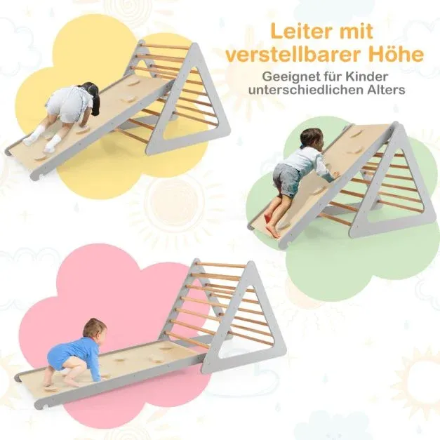 3 in 1 Kletterspielzeug-Set für Kleinkinder Kletterdreieck &amp; Leiter &amp; Rutsche Klettergerüst Grau