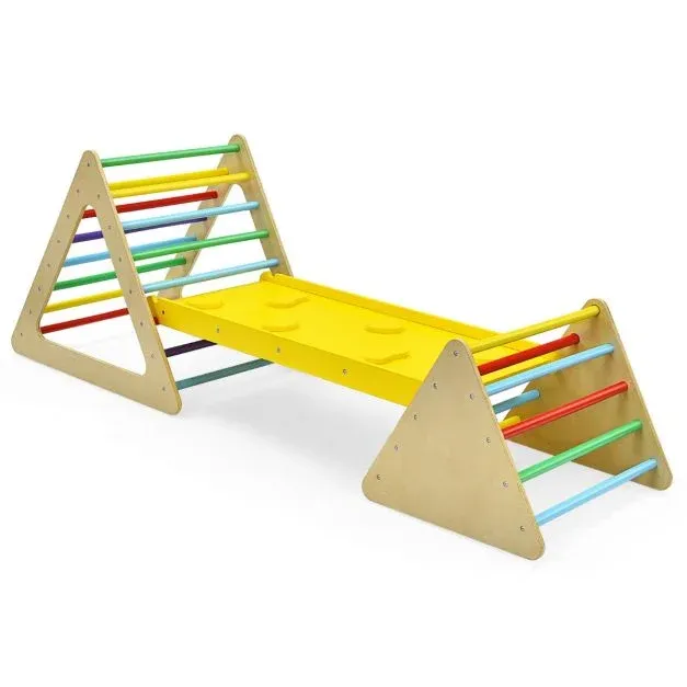 3 in 1 Kletterspielzeug-Set für Kleinkinder Kletterdreieck &amp; Leiter &amp; Rutsche Klettergerüst bunt