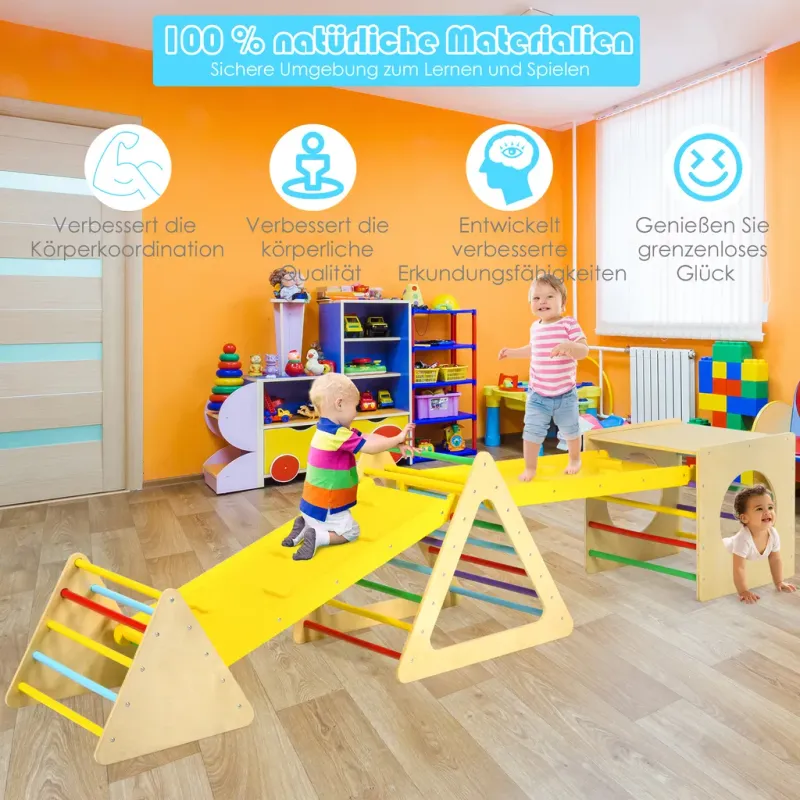 5-in-1-Indoor-Kletterpark für Kinder, Montessori-Kletterdreieck und -Würfel mit Rutschbrett
