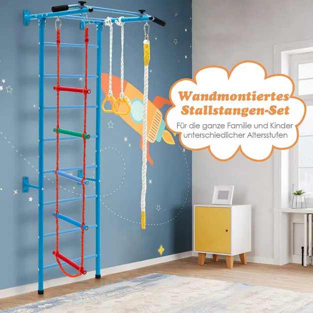 Kletterwand Klettergerüst Klimmzugstange mit Zubehör Blau